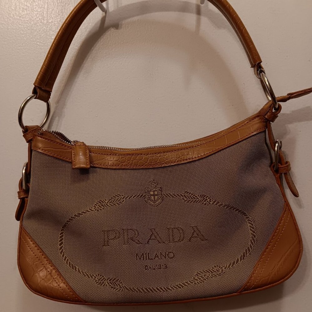 Prada Milano Leather and Cloth Handbag